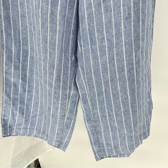 Lands End Womens NEW Linen Cropped Pants Size 18 Wide Leg Pull On Striped - Picture 3 of 12